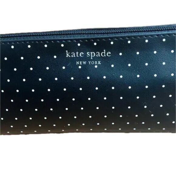 Kate Spade New York Pencil Case with Accessories Black with Cream Dots NWT - Picture 3 of 7